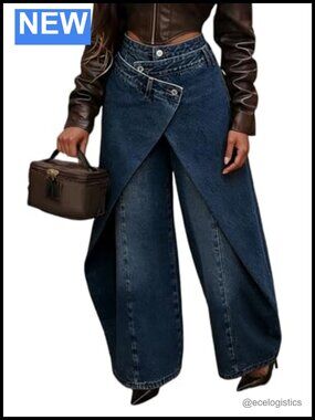 High Waisted Wide Leg Asymmetrical Wrap Pants 95% Polyester 5% Spandex